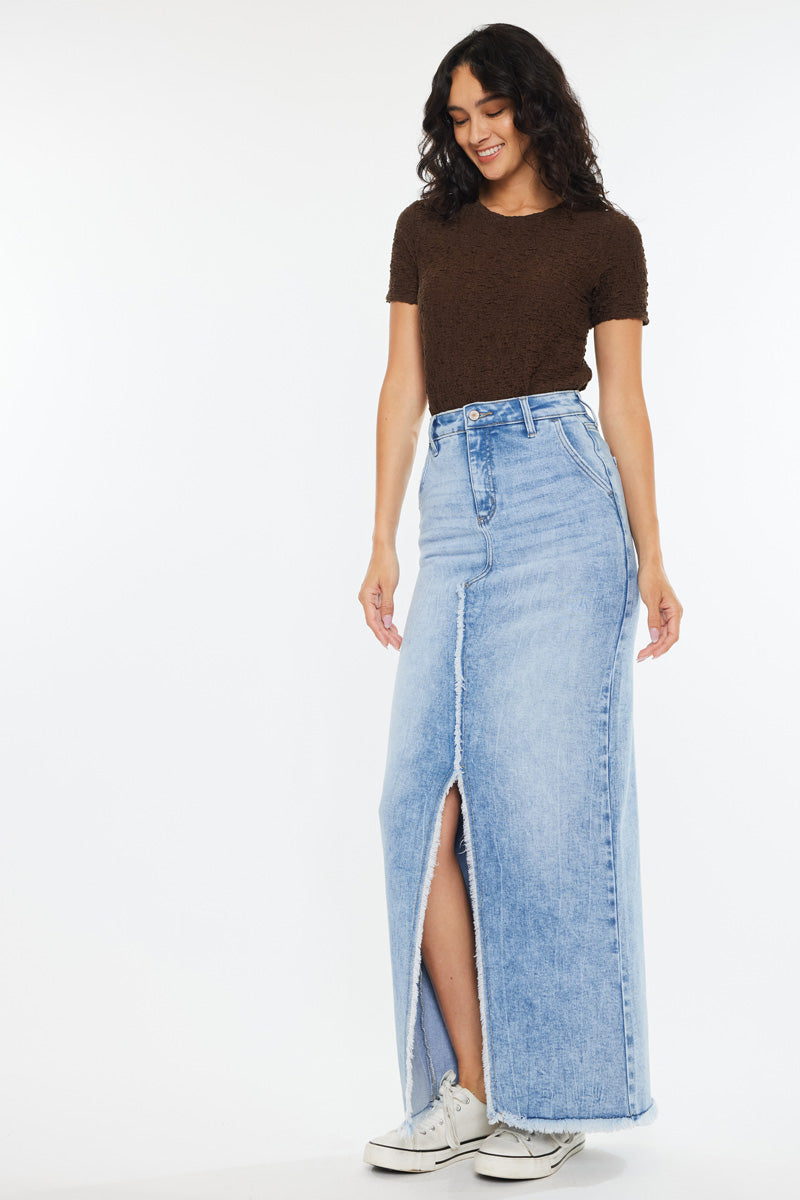 Women's High Rise Maxi Denim Skirt - Anette