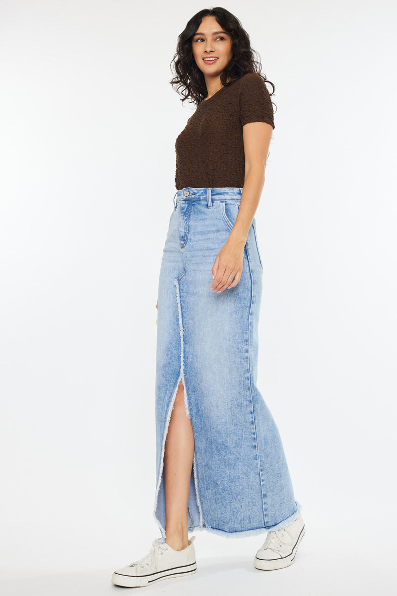 Women's High Rise Maxi Denim Skirt - Anette