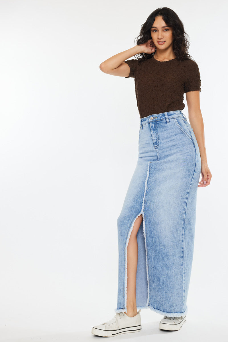 Women's High Rise Maxi Denim Skirt - Anette