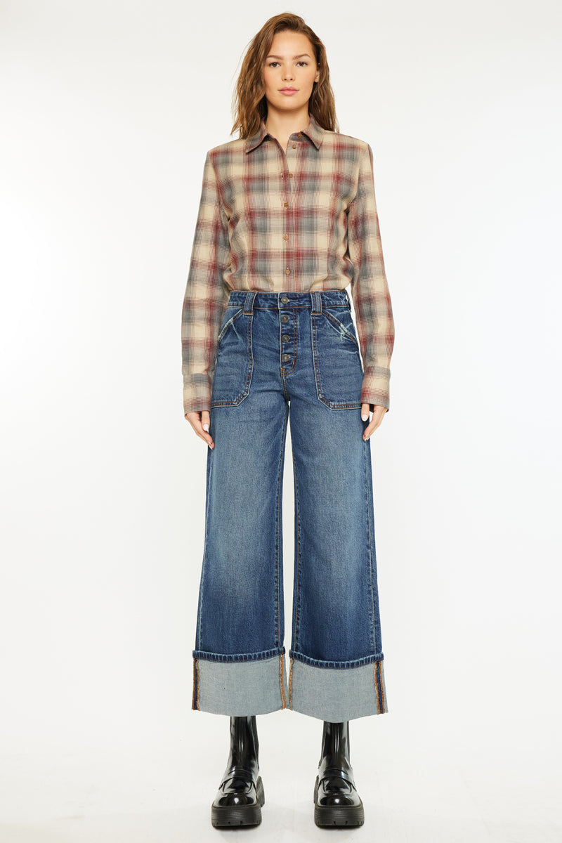 Women's High Rise Wide Leg Jeans - Beanie