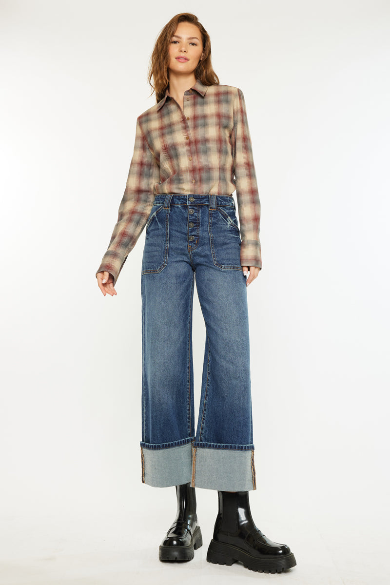 Women's High Rise Wide Leg Jeans - Beanie
