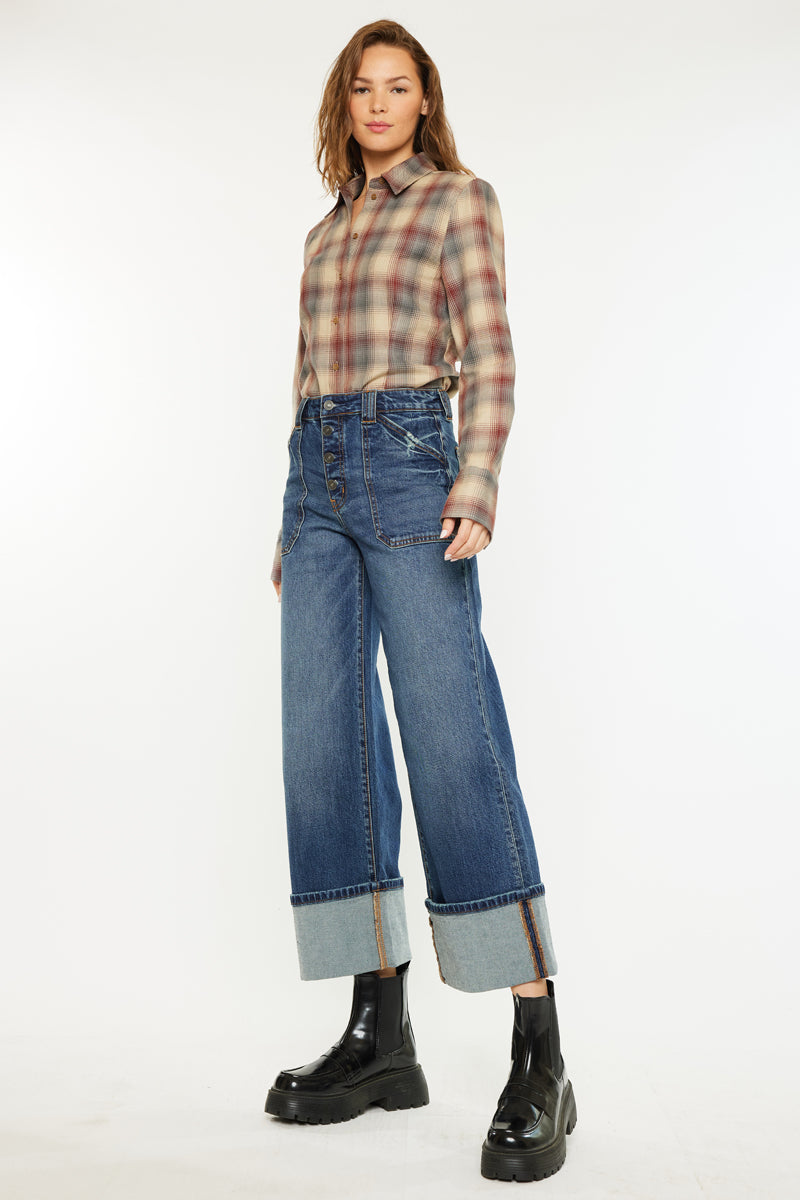 Women's High Rise Wide Leg Jeans - Beanie