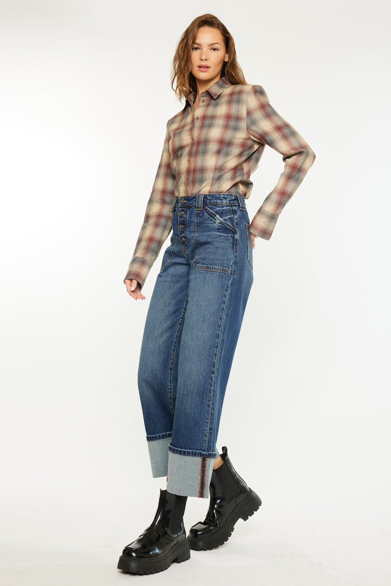 Women's High Rise Wide Leg Jeans - Beanie