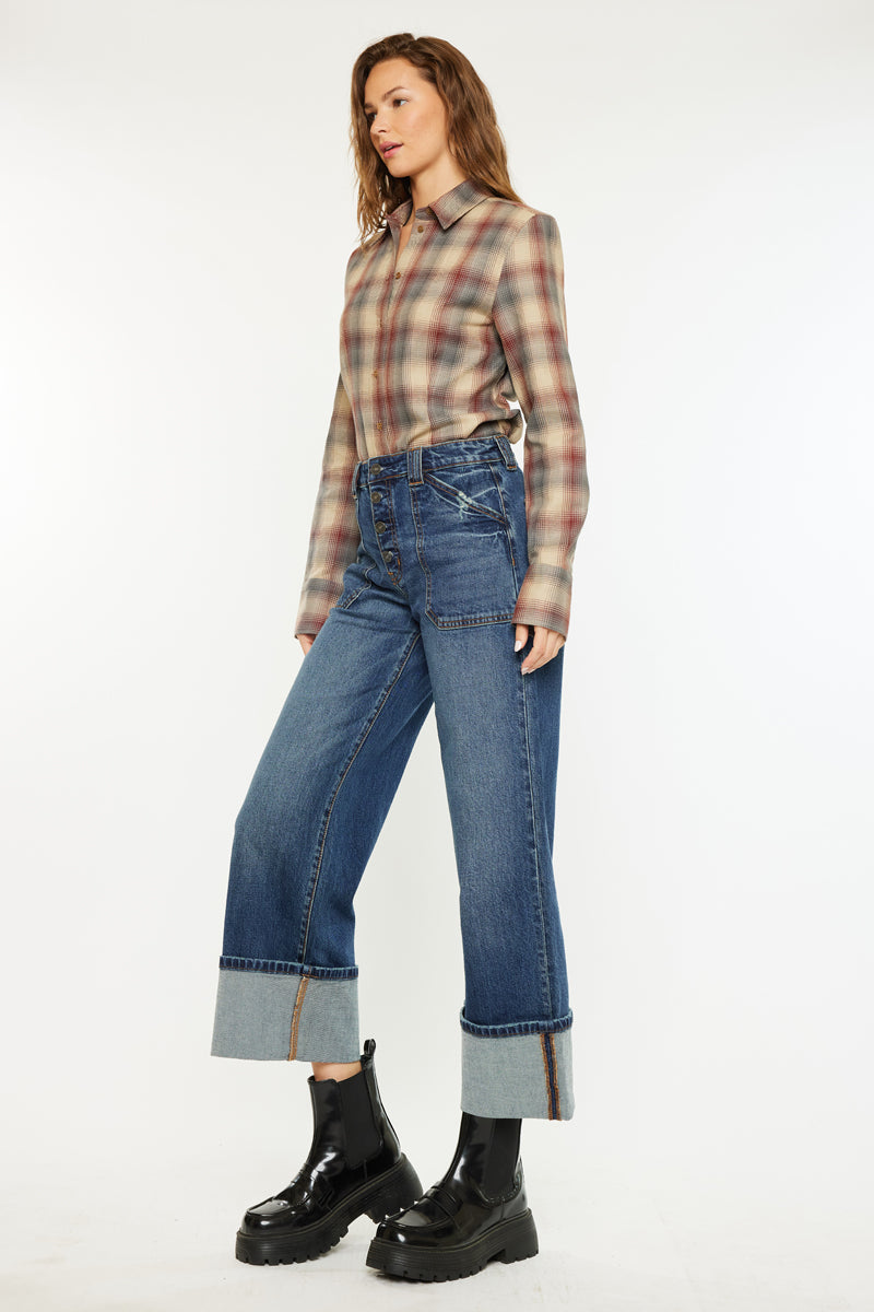 Women's High Rise Wide Leg Jeans - Beanie