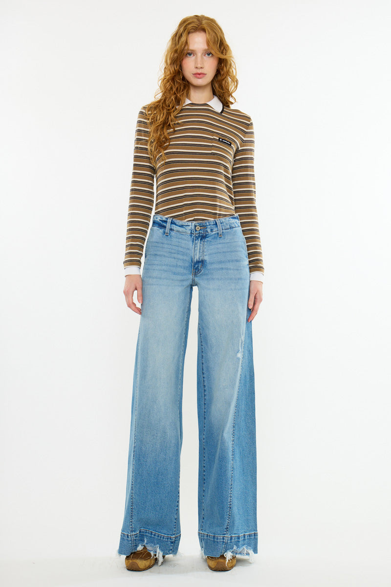 Women's Mid Rise Super Wide Leg Jeans - Birdeen