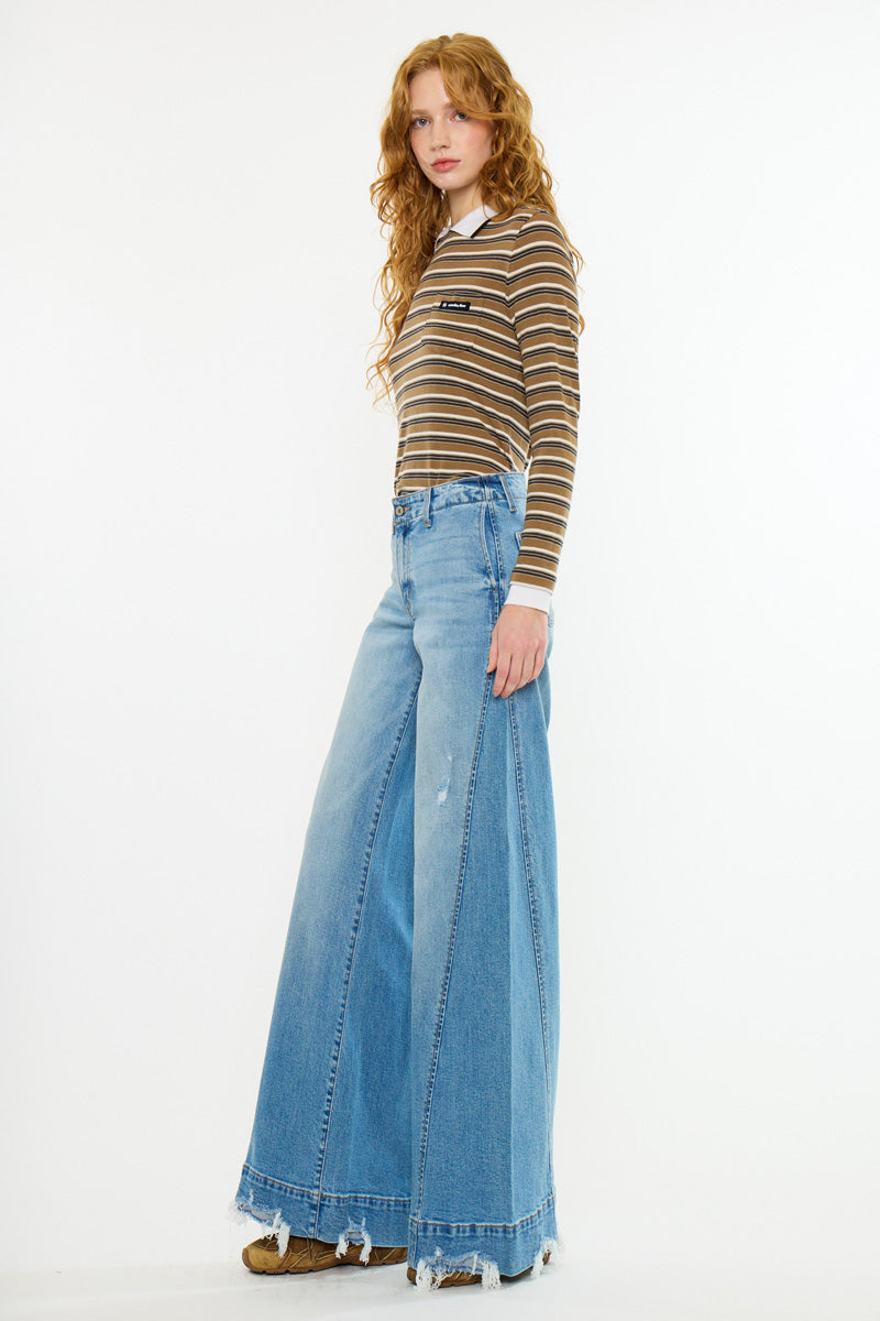 Women's Mid Rise Super Wide Leg Jeans - Birdeen