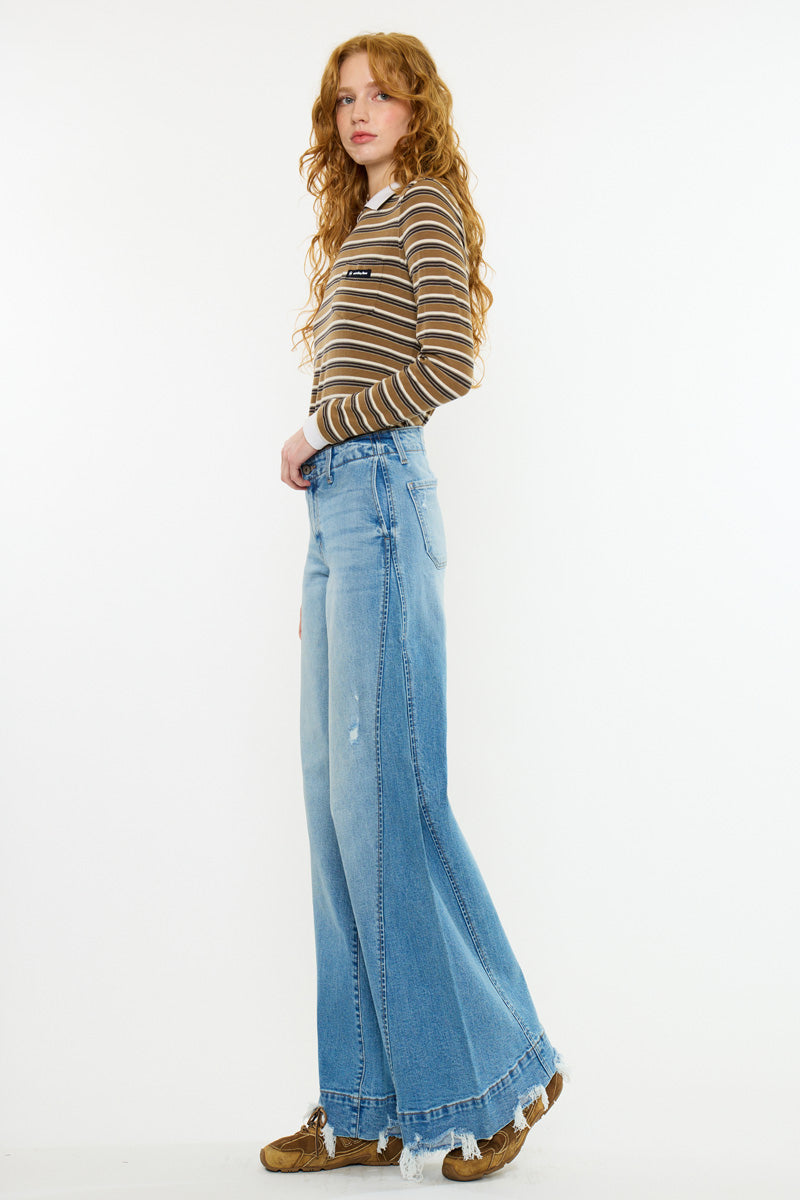 Women's Mid Rise Super Wide Leg Jeans - Birdeen