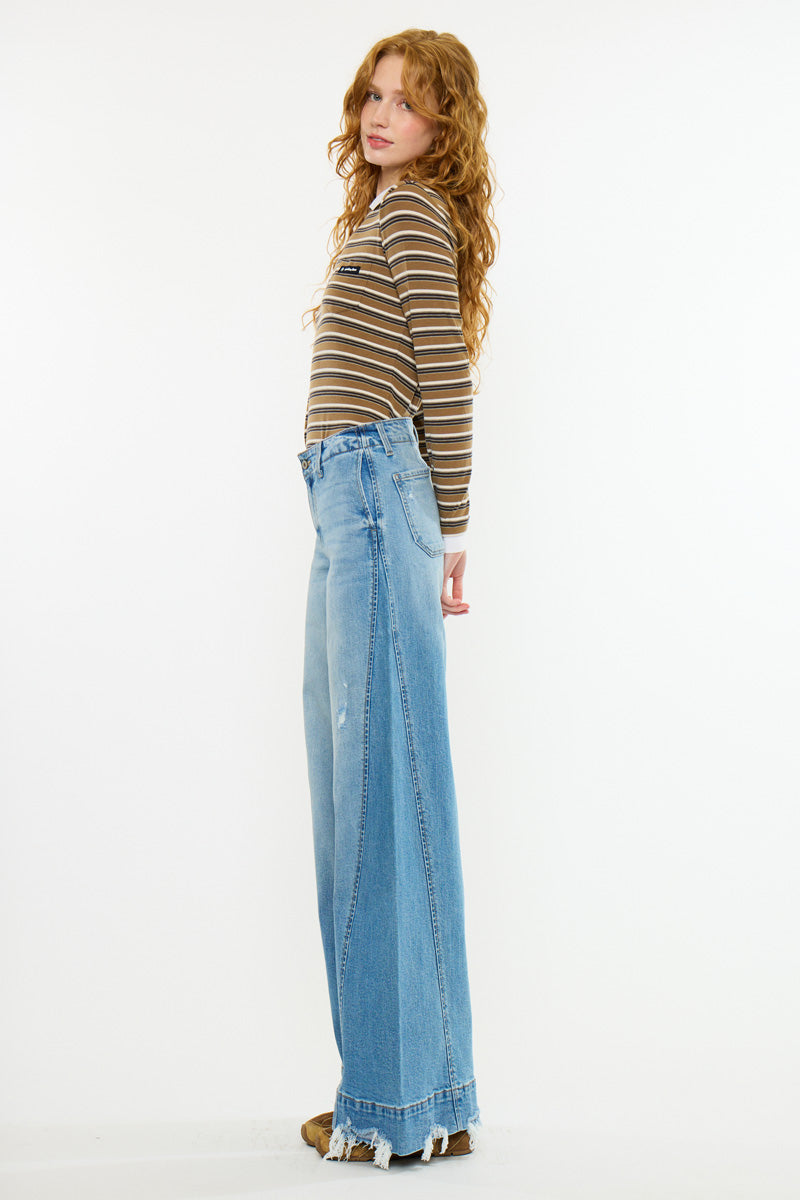 Women's Mid Rise Super Wide Leg Jeans - Birdeen