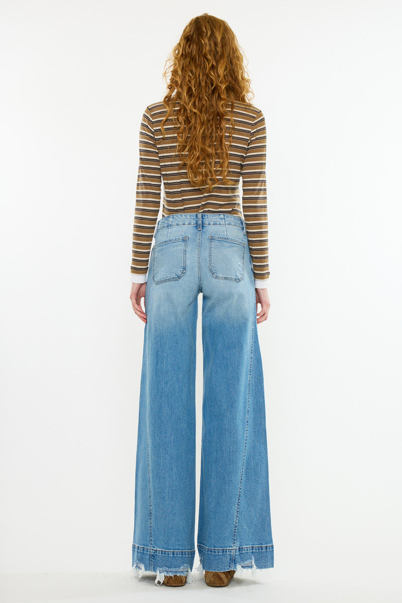 Women's Mid Rise Super Wide Leg Jeans - Birdeen
