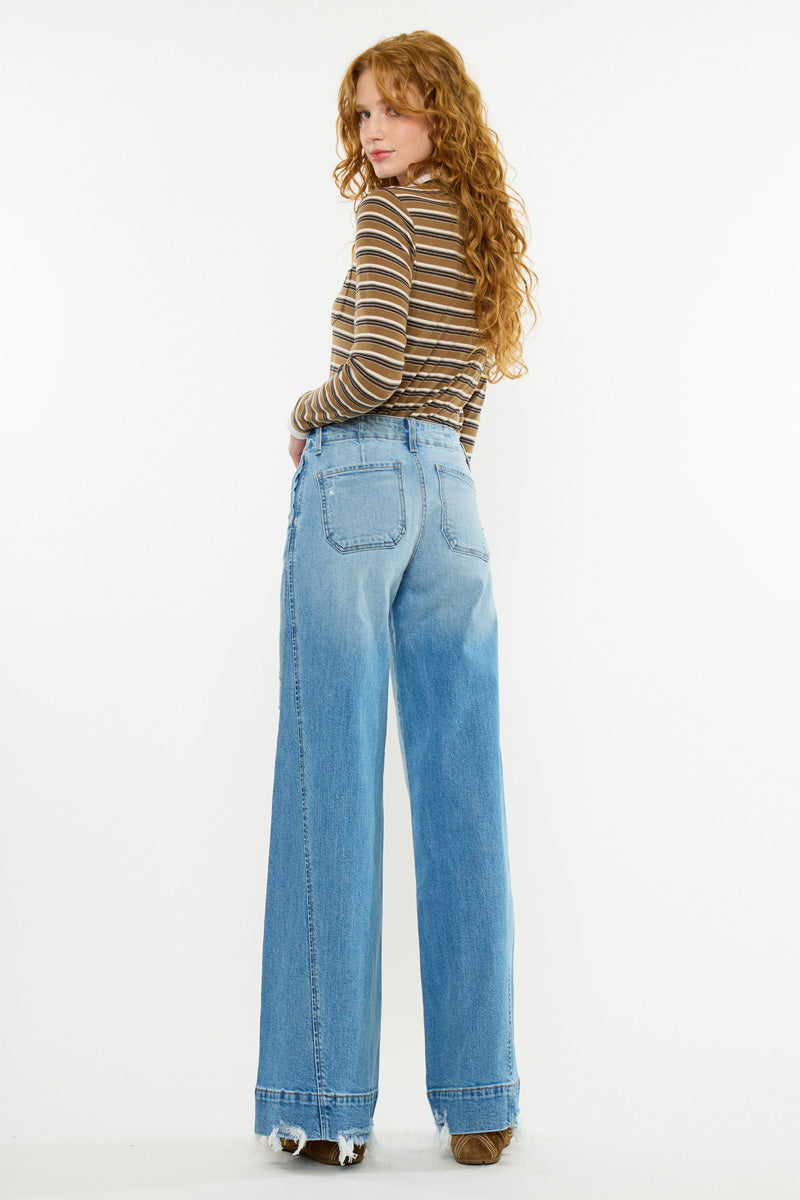 Women's Mid Rise Super Wide Leg Jeans - Birdeen