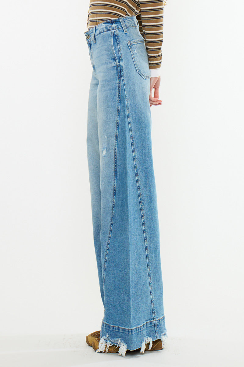 Women's Mid Rise Super Wide Leg Jeans - Birdeen