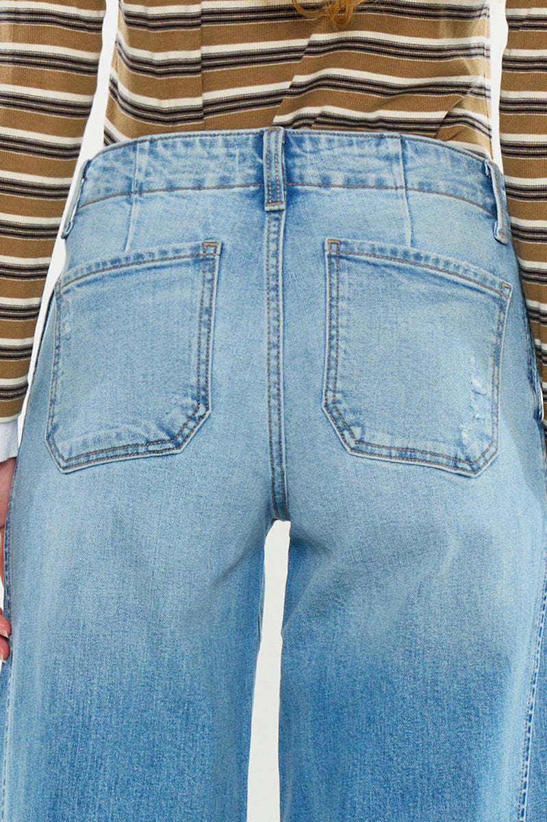 Women's Mid Rise Super Wide Leg Jeans - Birdeen