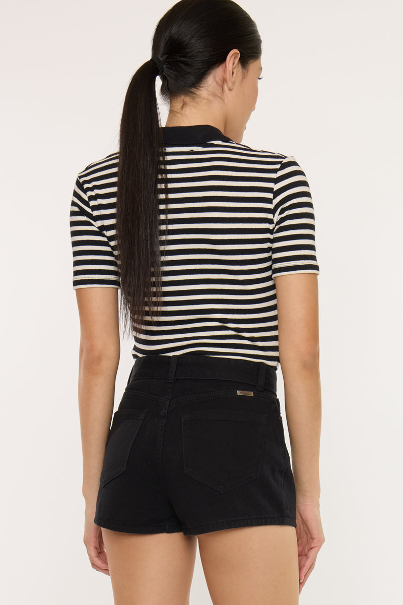 Women's High Rise Belted Denim Shorts - Abby