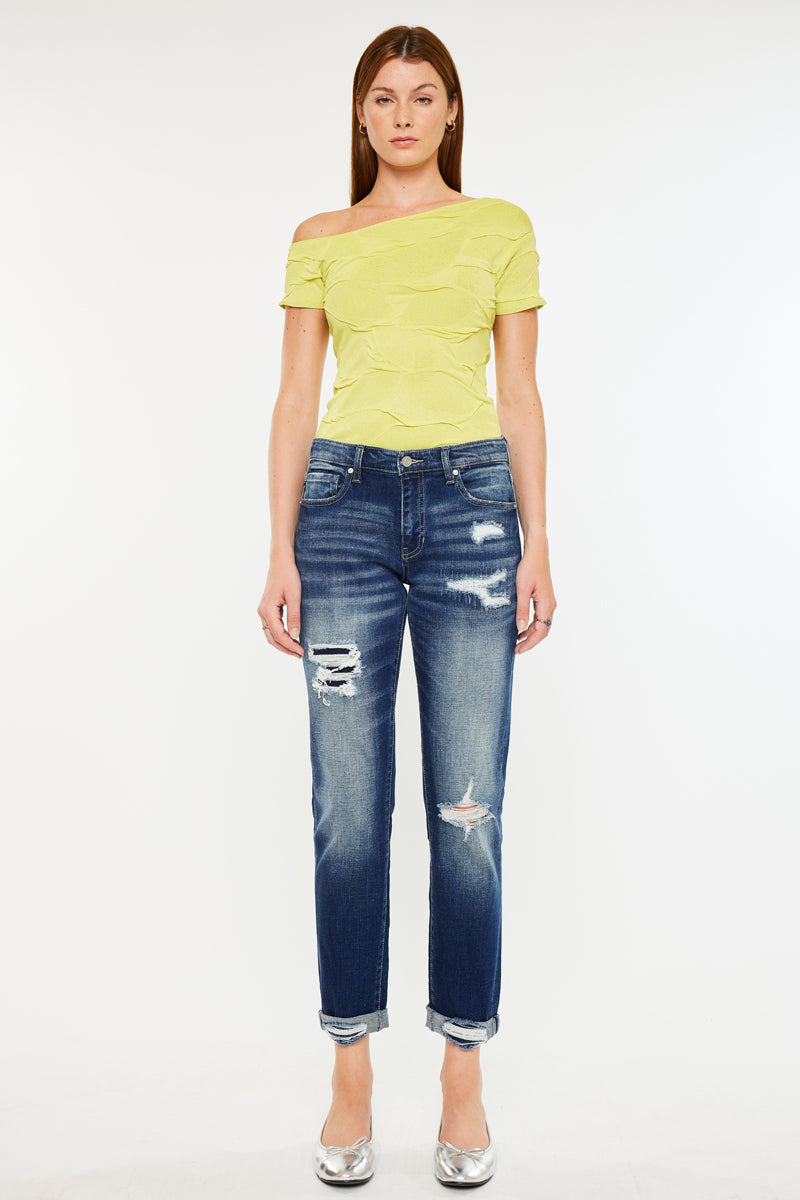 Women's Mid Rise Slim Boyfriend Jeans - Alena