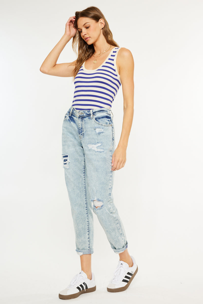 Women's Mid Rise Slim Boyfriend Jeans - Alena