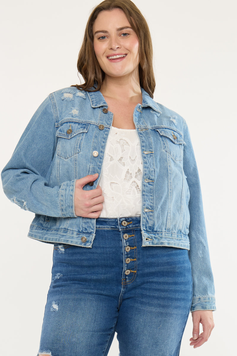 Women's Plus Size Classic Trucker Denim Jacket - Aria