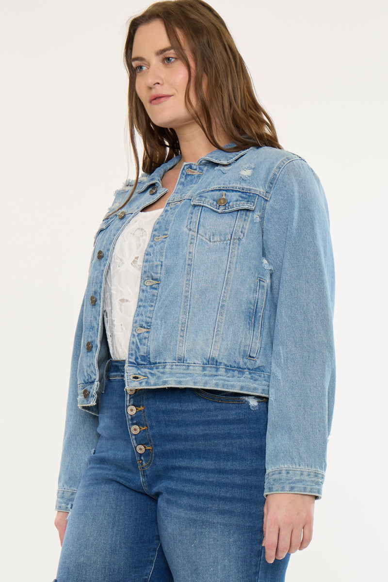 Women's Plus Size Classic Trucker Denim Jacket - Aria