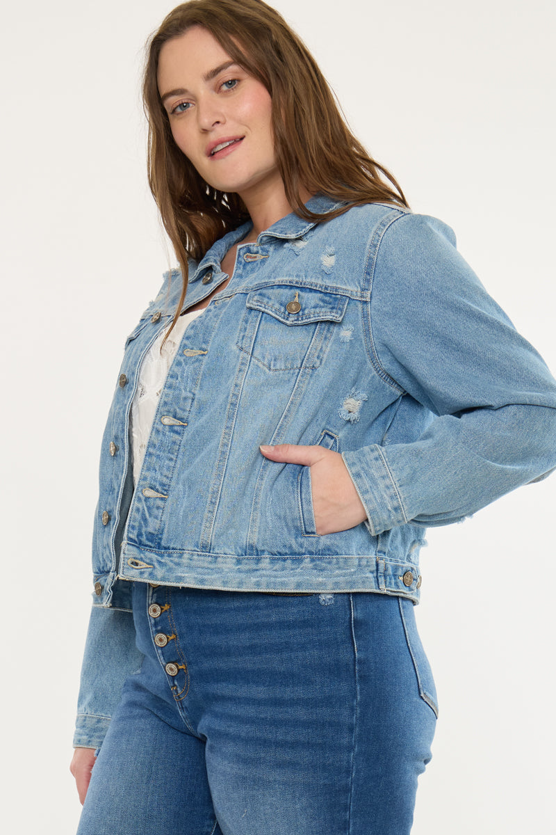 Women's Plus Size Classic Trucker Denim Jacket - Aria