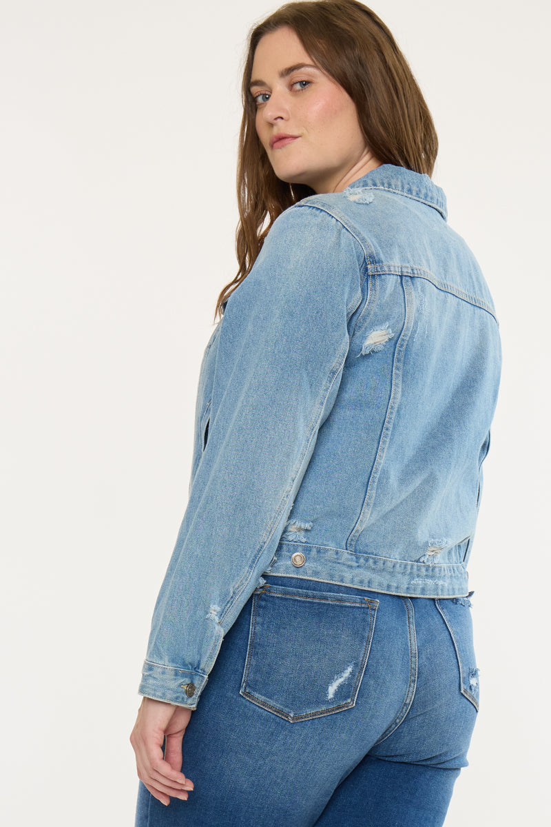 Women's Plus Size Classic Trucker Denim Jacket - Aria