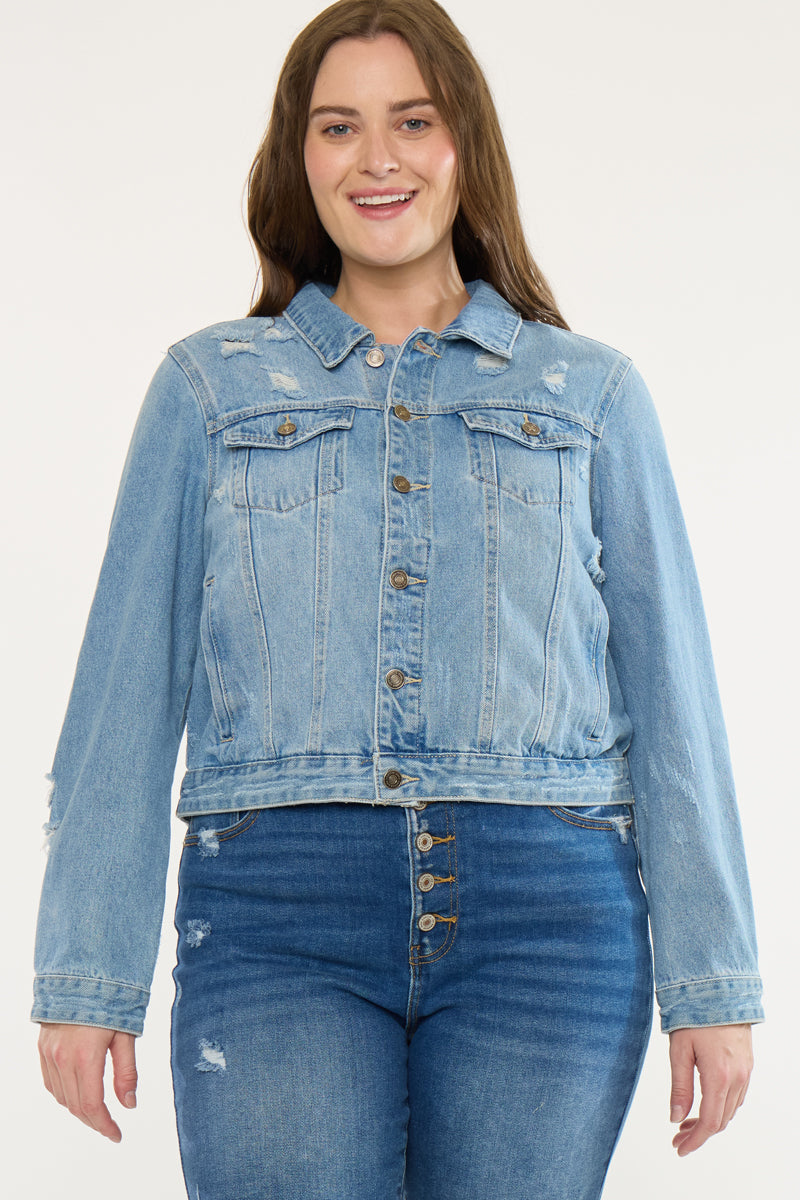 Women's Plus Size Classic Trucker Denim Jacket - Aria