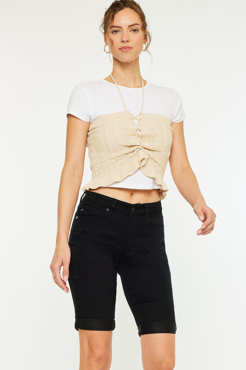 Women's Mid Rise Bermuda Bermuda Denim Shorts - Annette