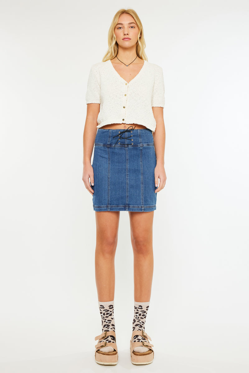 Women's High Rise Lace Up Corset Denim Skirt - Bella