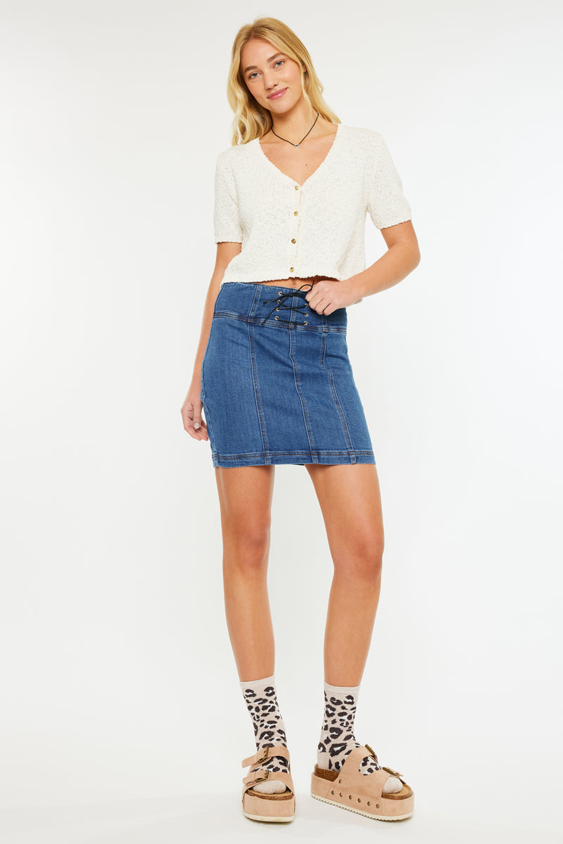 Women's High Rise Lace Up Corset Denim Skirt - Bella