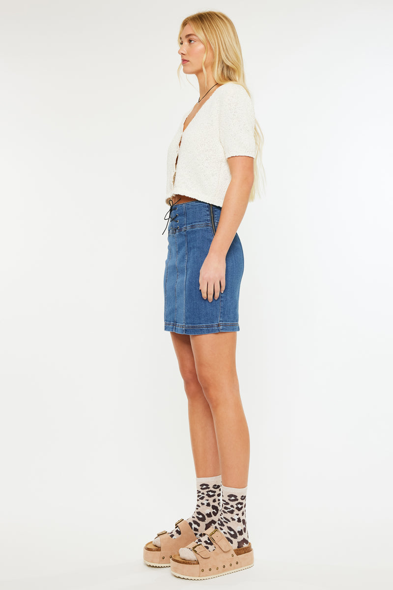 Women's High Rise Lace Up Corset Denim Skirt - Bella