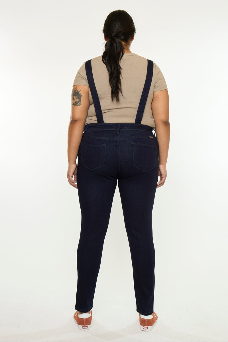 Women's Plus Size High Rise Skinny Denim Overalls - Angelica