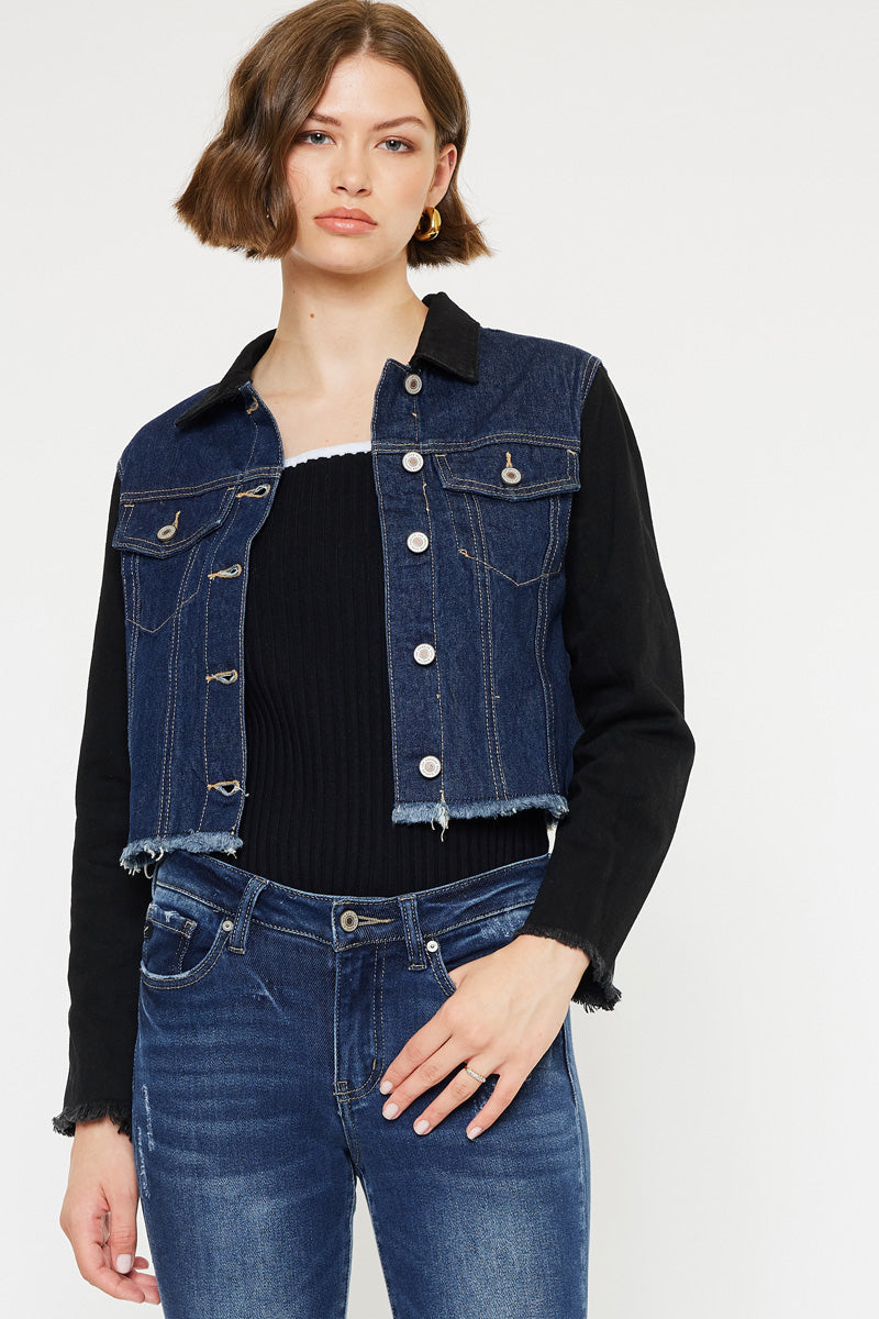 Women's Cropped Two-Tone Denim Jacket - Asteria