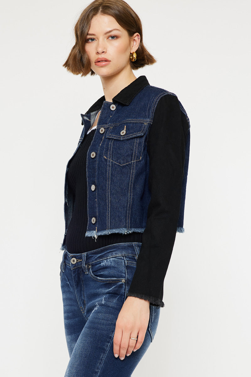 Women's Cropped Two-Tone Denim Jacket - Asteria