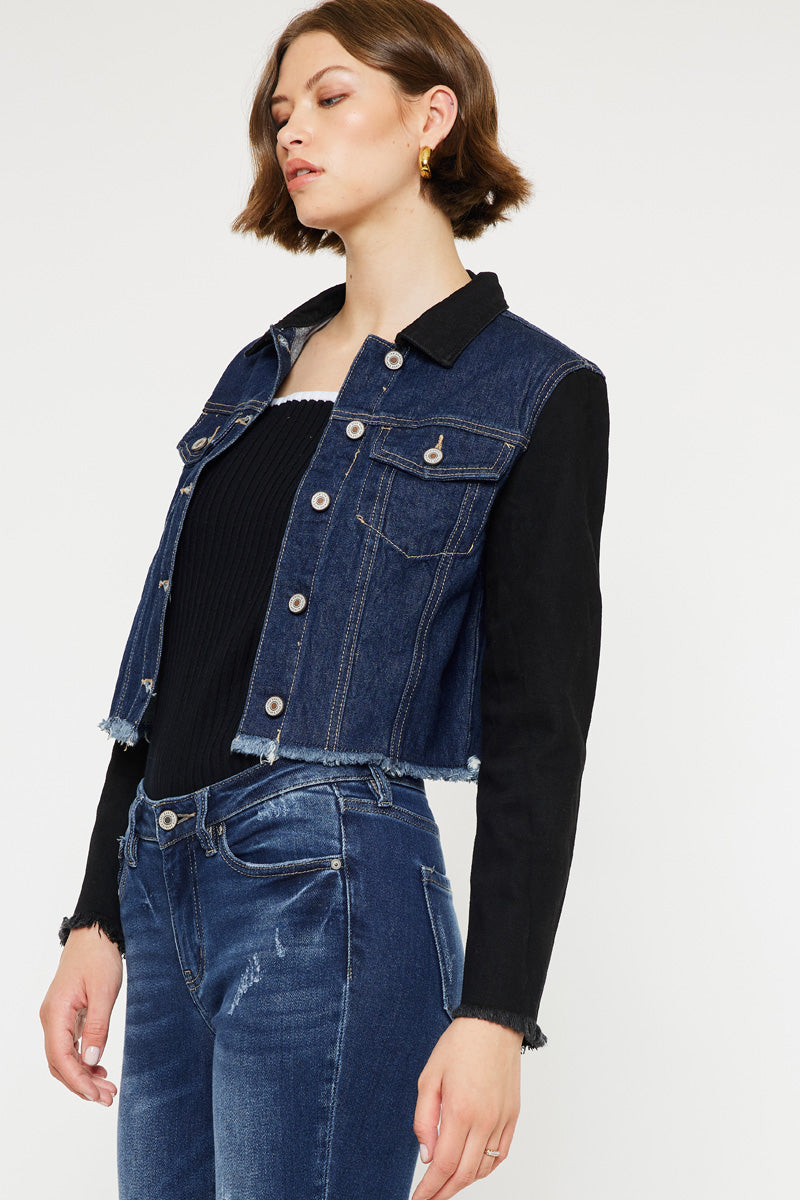 Women's Cropped Two-Tone Denim Jacket - Asteria