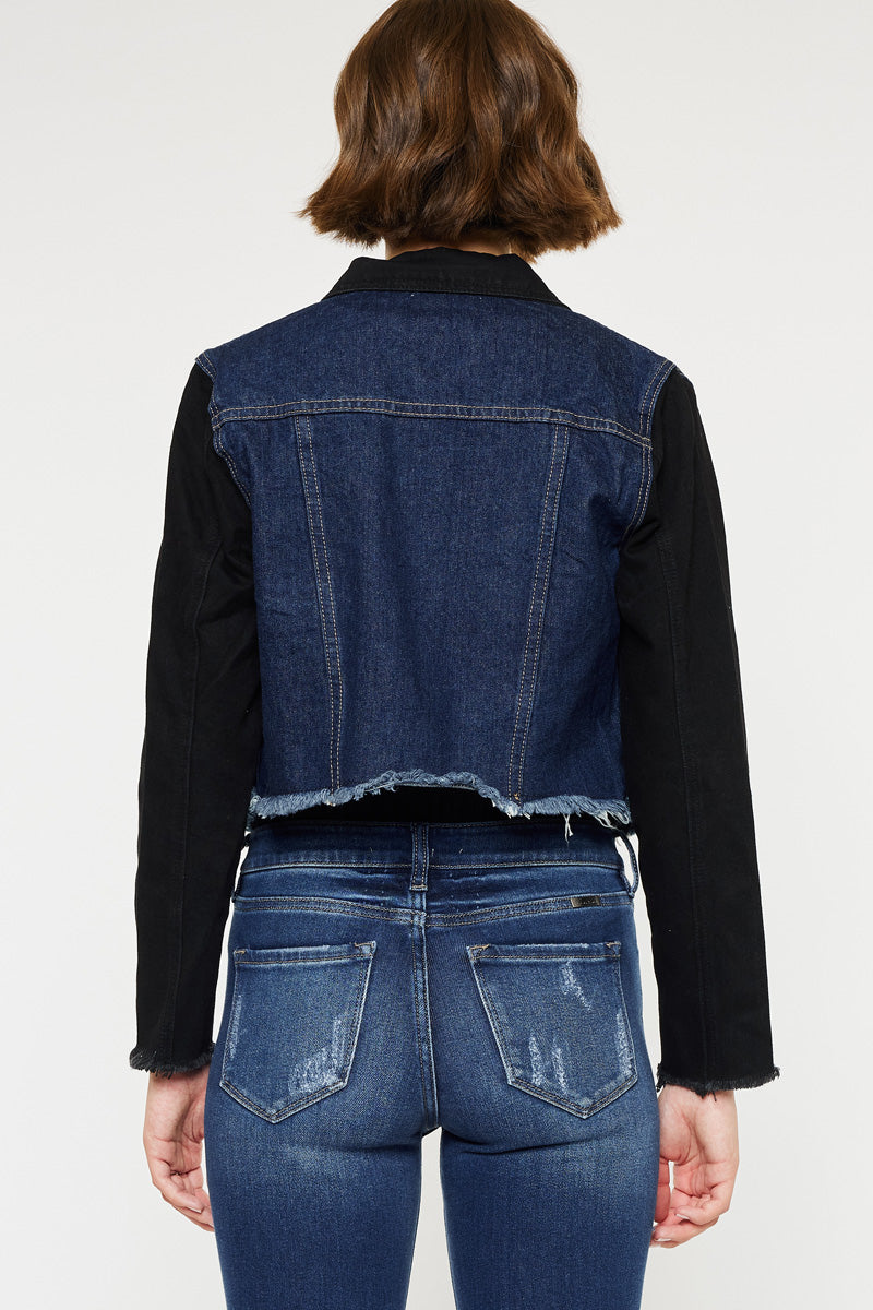 Women's Cropped Two-Tone Denim Jacket - Asteria