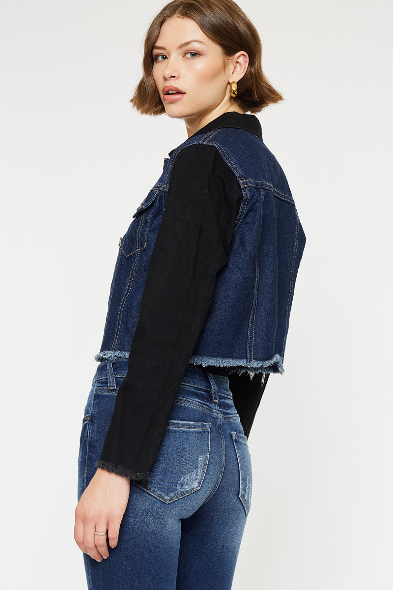 Women's Cropped Two-Tone Denim Jacket - Asteria