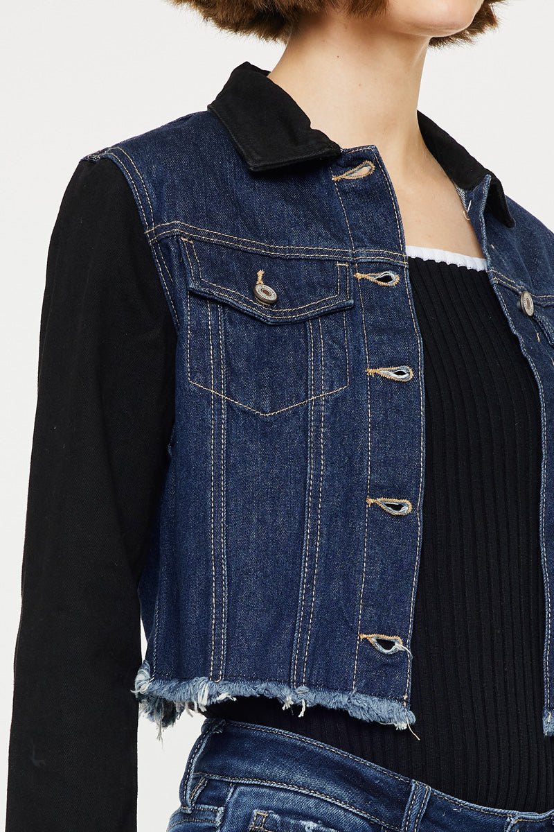 Women's Cropped Two-Tone Denim Jacket - Asteria