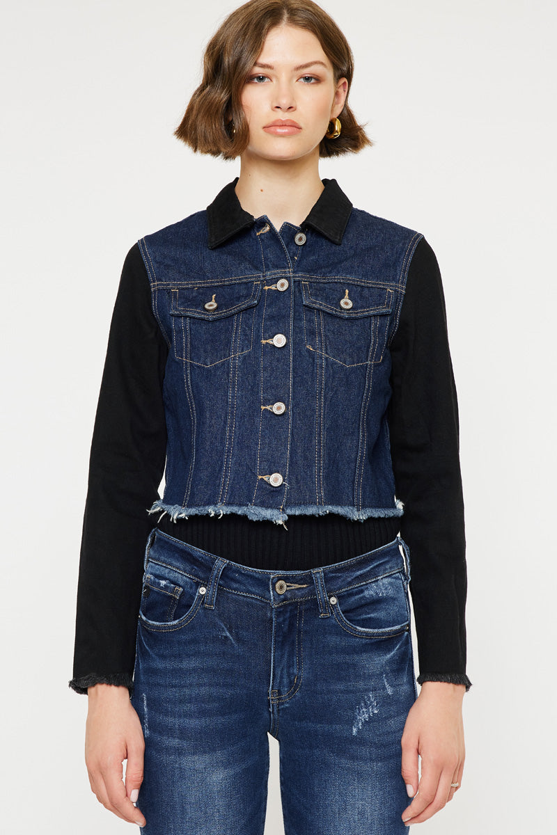 Women's Cropped Two-Tone Denim Jacket - Asteria