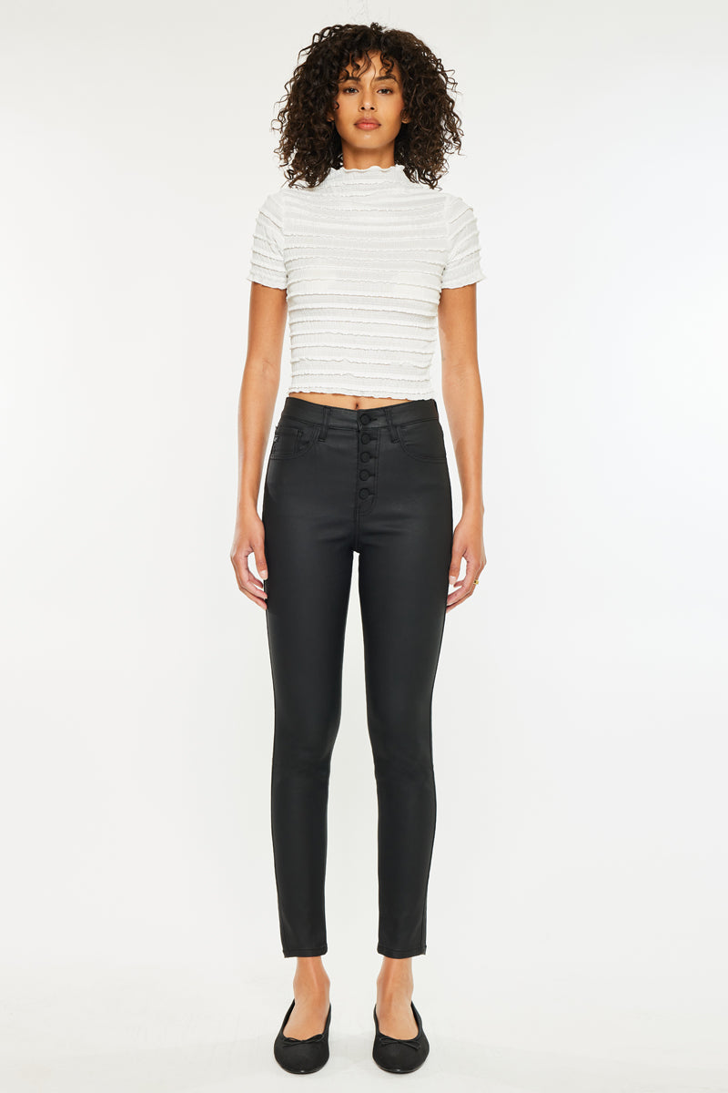 Women's High Rise Faux Leather Ankle Skinny Jeans - Autumn