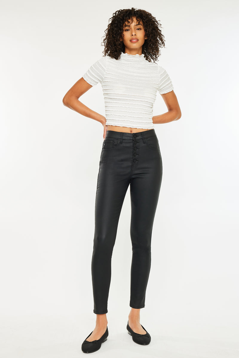 Women's High Rise Faux Leather Ankle Skinny Jeans - Autumn