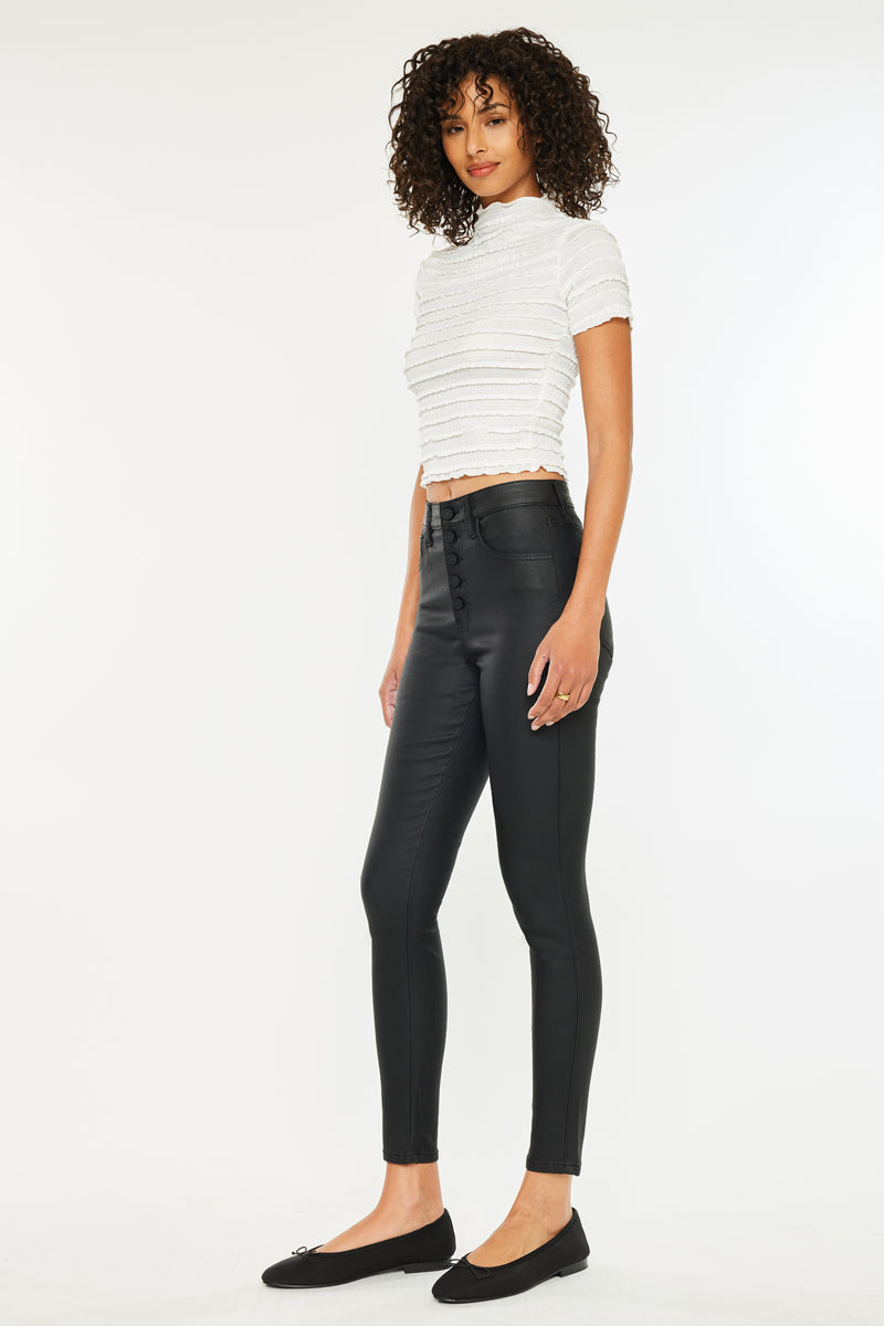 Women's High Rise Faux Leather Ankle Skinny Jeans - Autumn