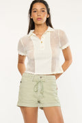Women's High Rise Draw String Denim Shorts - Azalea