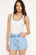 Women's Ultra High Rise Belted Paper-Bag Denim Shorts - Asher