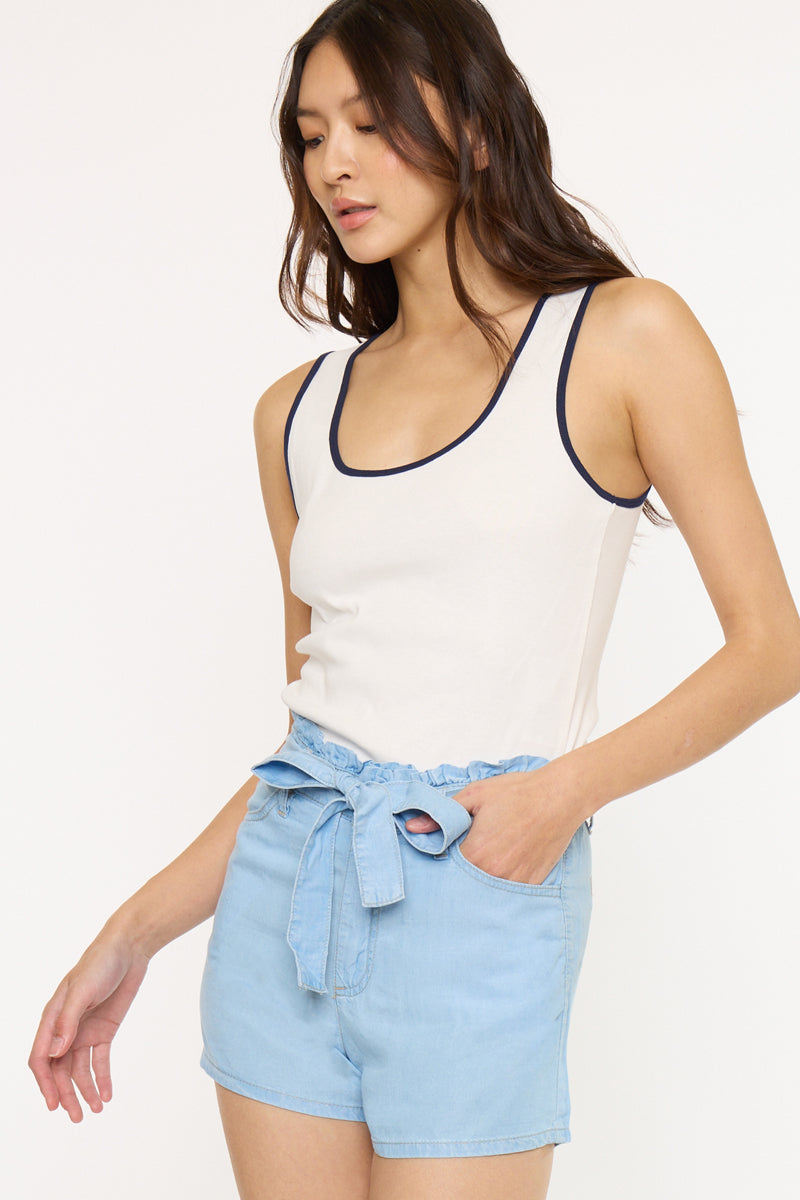 Women's Ultra High Rise Belted Paper-Bag Denim Shorts - Asher
