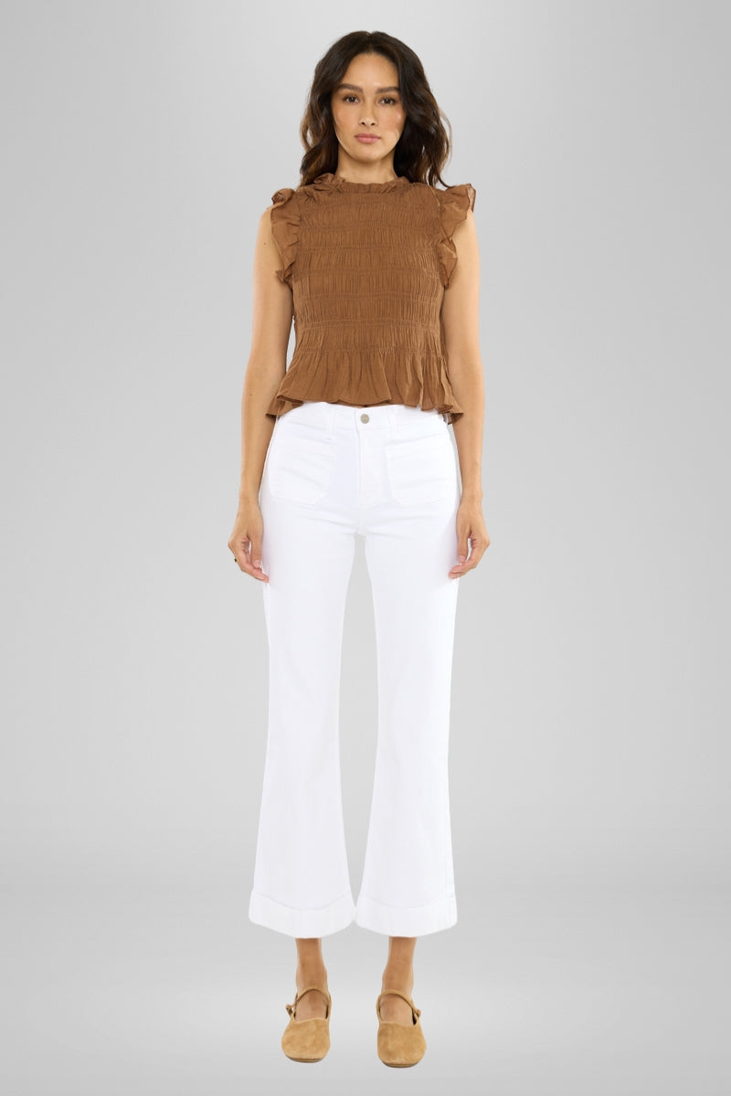 Women's High Rise White Cropped Flare Jeans - Abigail