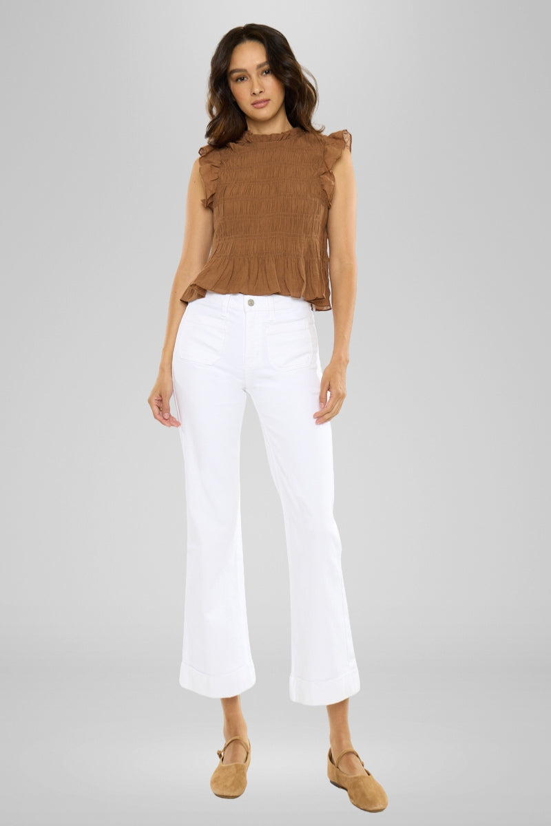 Women's High Rise White Cropped Flare Jeans - Abigail