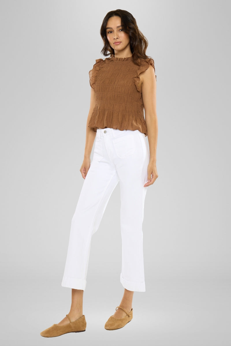 Women's High Rise White Cropped Flare Jeans - Abigail