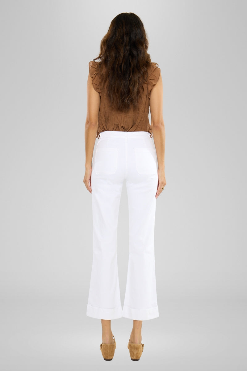 Women's High Rise White Cropped Flare Jeans - Abigail