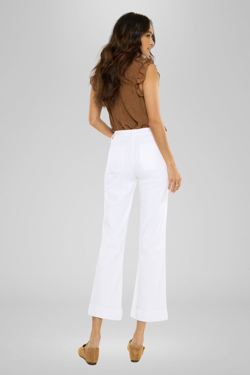 Women's High Rise White Cropped Flare Jeans - Abigail