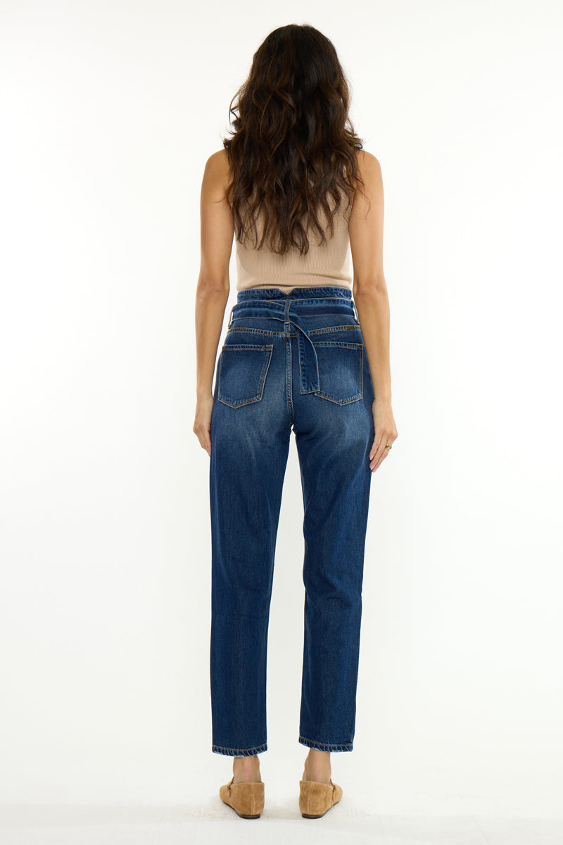 Women's Ultra High Rise Belted Mom Jeans - Blossom