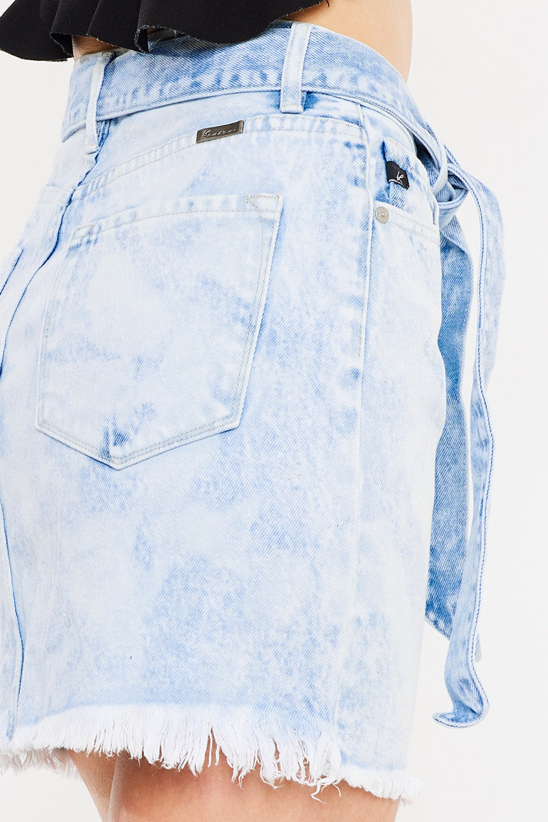 Women's Mid Rise Belted Mini Denim Skirt - Bristol
