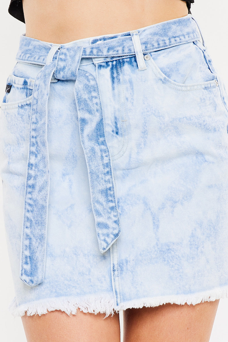 Women's Mid Rise Belted Mini Denim Skirt - Bristol